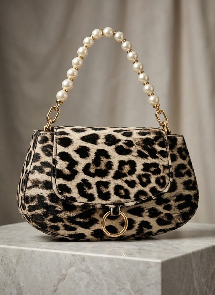 Leopard Print Pearl Handle Handbag – Chic Mini Statement Bag