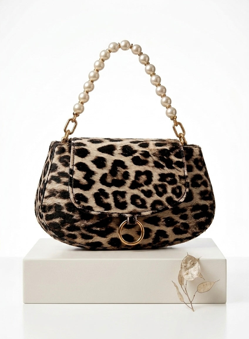 Leopard Print Pearl Handle Handbag – Chic Mini Statement Bag