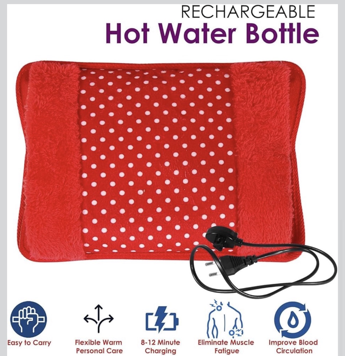 Electric Hot Water Bag - Soft Fabric Cover – Fast Heating Pain Relief Pad