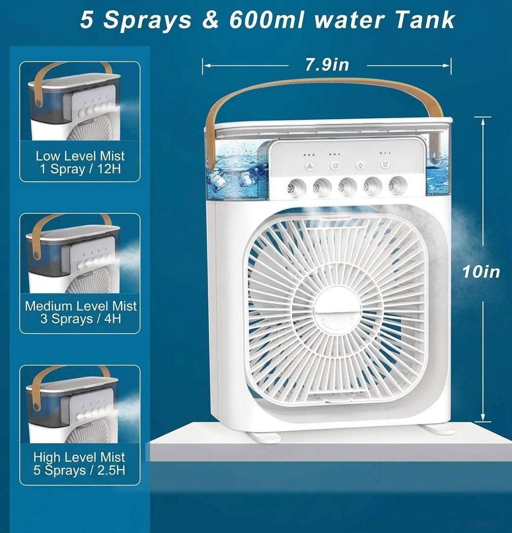 Portable Mini Air Cooler (Fan + Mist | Rechargeable)