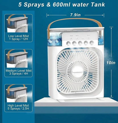 Portable Mini Air Cooler (Fan + Mist | Rechargeable)