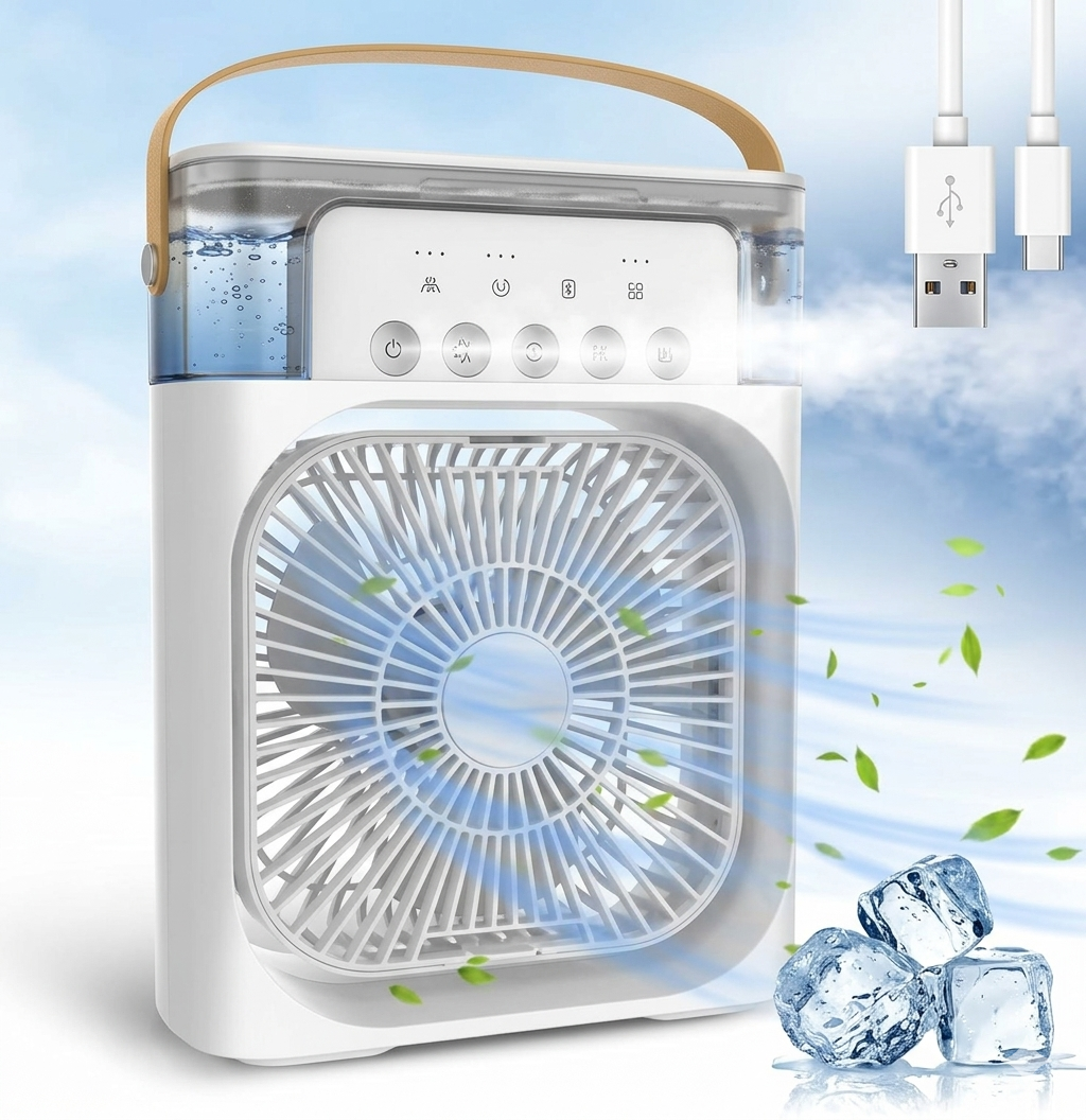Portable Mini Air Cooler (Fan + Mist | Rechargeable)
