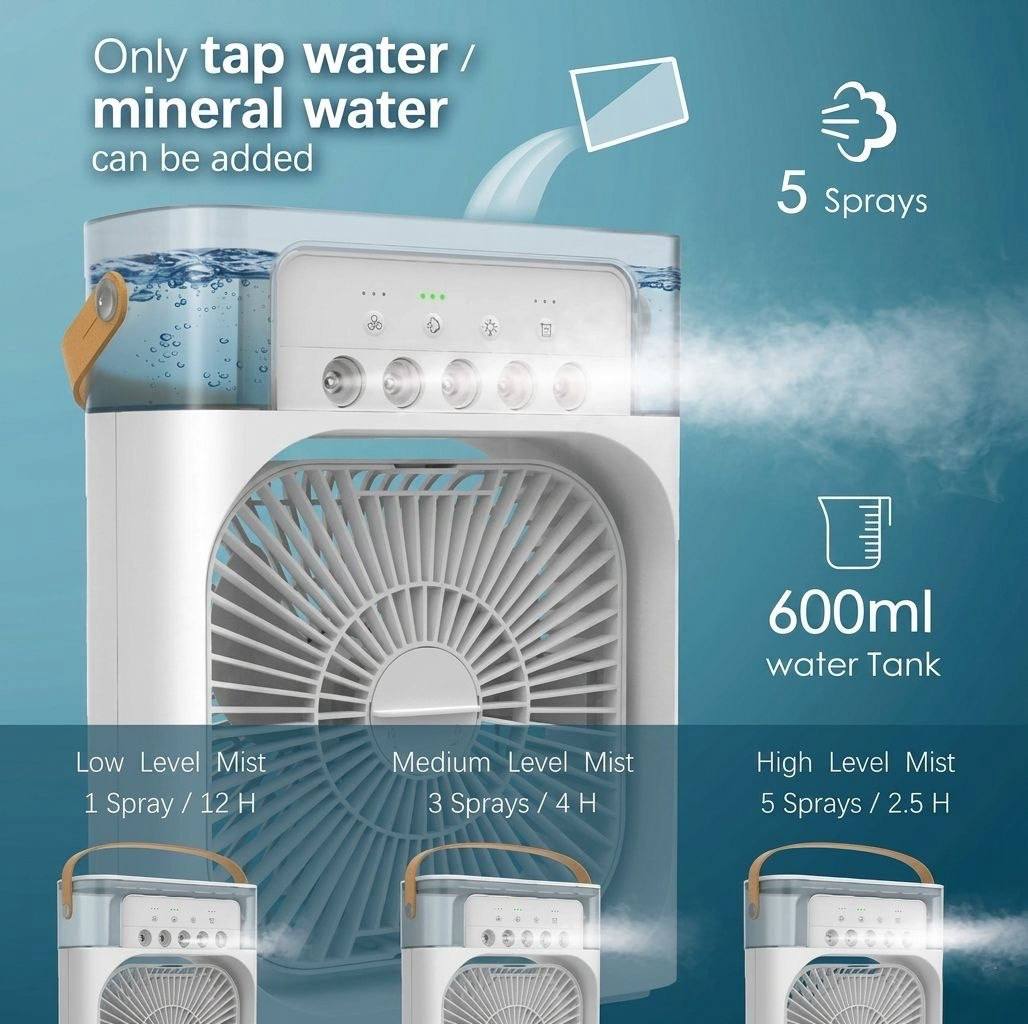 Portable Mini Air Cooler (Fan + Mist | Rechargeable)