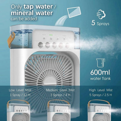 Portable Mini Air Cooler (Fan + Mist | Rechargeable)