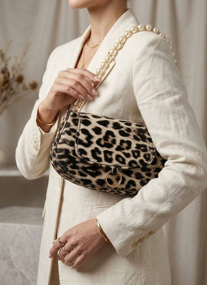 Leopard Print Pearl Handle Handbag – Chic Mini Statement Bag